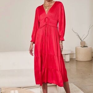 Current Air Vibrant Red Long Sleeve Dress